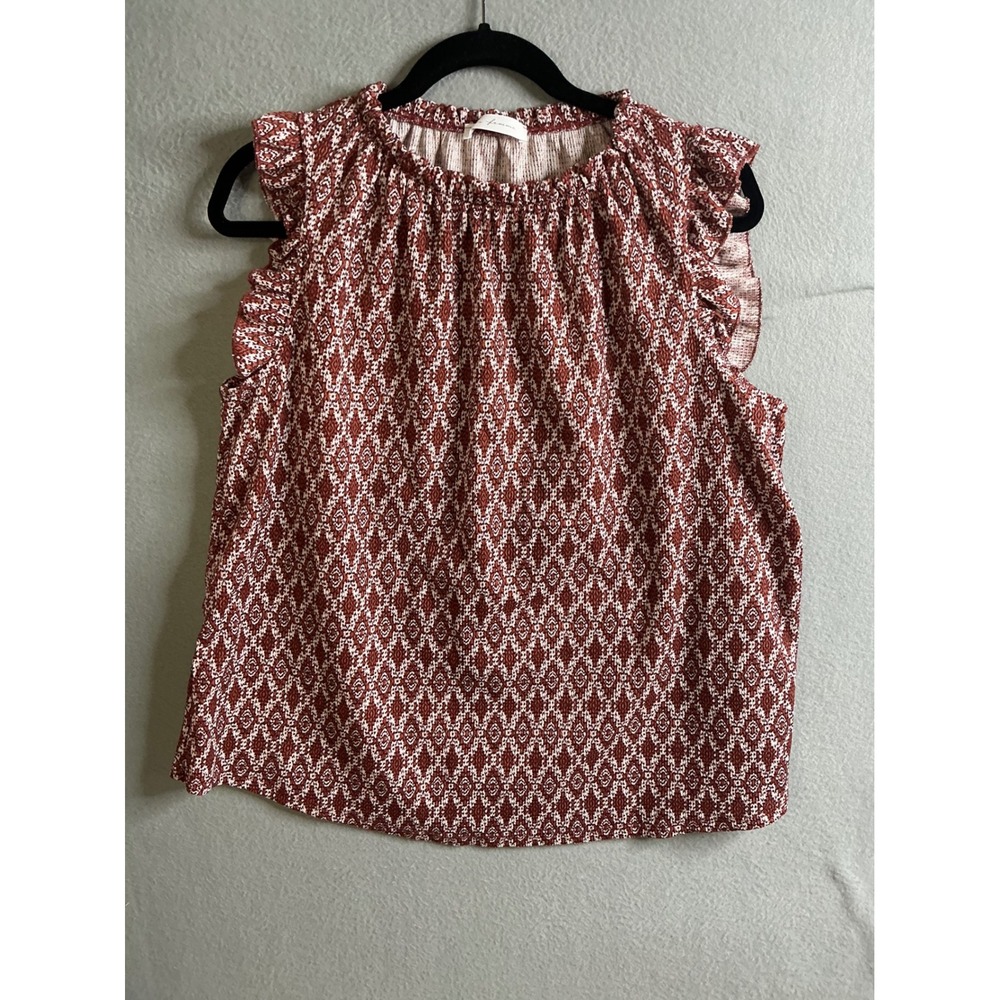 Les Femme Top Women's Medium Ruffle Sleeve‎ Geometric Print Sleeveless
